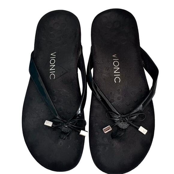 VIONIC Bella Black Patent Thong Sandals Flip Flops 8.5 - Picture 5 of 6